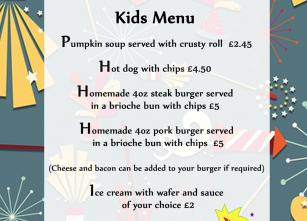 kids menu burger and fireworks night