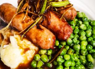 sausages mash peas