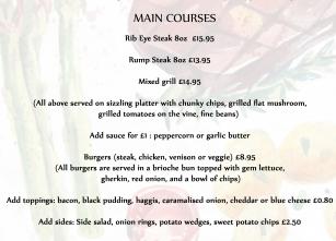 steak and burger night menu 