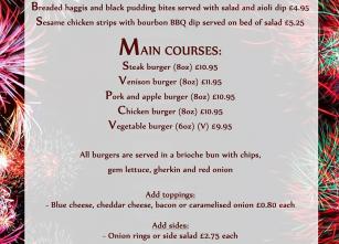 burger and fireworks night menu 